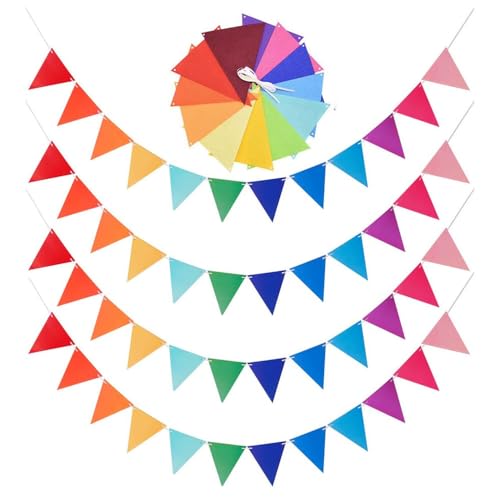 MUNZE 48Piezas Guirnalda Banderines,16 Metros Multicolor Bandera Banderín,Imitación Cáñamo Tela Triángulo Banderas Banner Decoraciones Para Cumpleaños,Boda,Escuela,Fiesta Al Aire Libre Jardín.