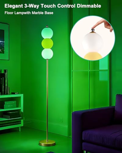 Image of Lightdot RGB Floor Lamp with Touch Control, Dimmable Globe Modern Standing Lamp, RGB&3000K Color Changing LED Floor Lamp Ambient Lighting, Yellow Tall Lamp for Living Room Bedroom Gaming Corner Decor