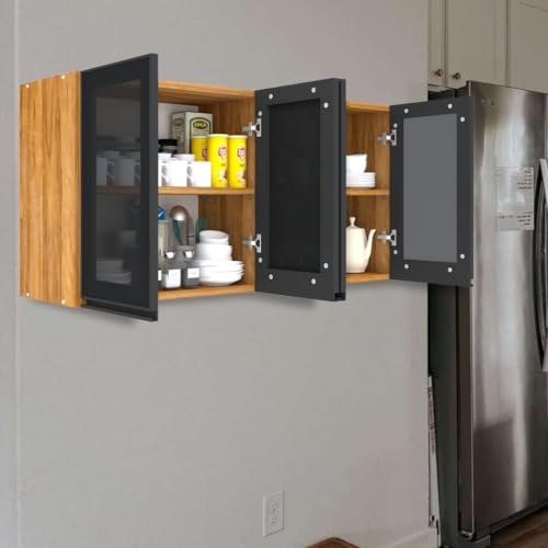 Image of SPECIALITY PANELS Multipurpose Cabinet with Modern Elegance Tinted Glass Wall Cabinet, Space Organizer for Office /Kitchen in (Cochwood Dark, 4 Glass Shutter)