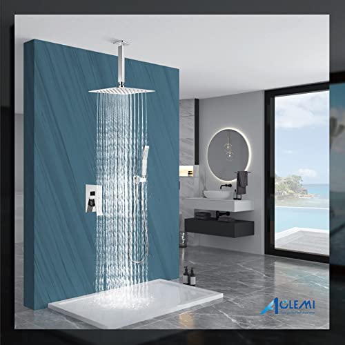 Aolemi Ceiling Mount Shower System Polish Chrome 12 Inch Rain Shower Head With Handheld Spray Luxury High Pressure Shower Combo Set Rough-In Valve And Shower Trim Included Bathroom #TOP6