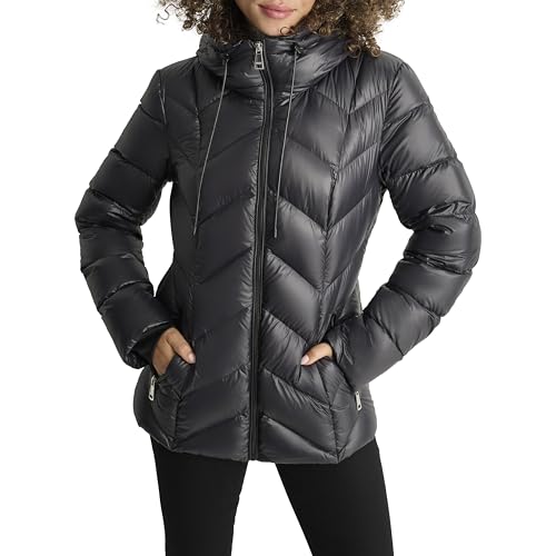 DKNY Women's Hooded Down-Filled Short Puffer Jacket, Black, XS - Image 2
