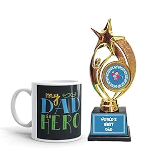 Gifts Bucket Father’s Day Gift My Dad is a Hero Coffee Mug with Trophy Award Set of 2_Black