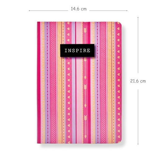 Image of Hardbound Notebook with Cover and Bookmark, Personal Diary | Pink Theme Printed A5 Journal (22 x 15 cm, 80 GSM, 192 Ruled Pages) Inspire Pink