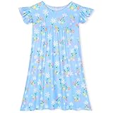MHJY Girls Nightgowns Flutter Short Sleeves Princess Nightgown Sleepwear Soft Night Dress for Kids Toddler Girls,Blue