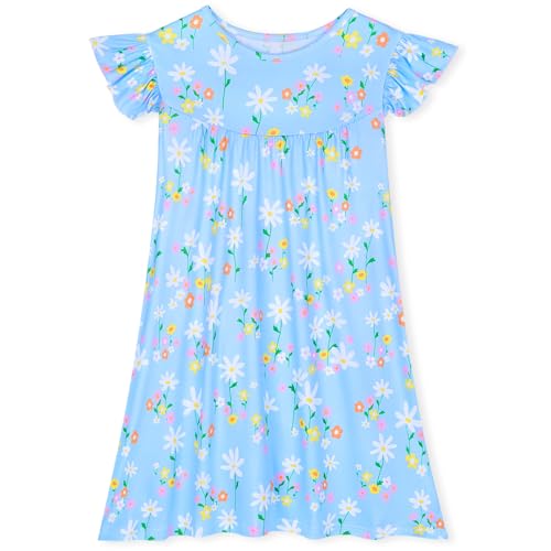 MHJY Girls Nightgowns Flutter Short Sleeves Princess Nightgown Sleepwear Soft Night Dress for Kids Toddler Girls,Blue