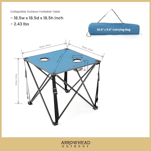 ARROWHEAD OUTDOOR Mesa de Camping Plegable 2-Pack 26” (66cm) con Marco de Acero y Lona 600D, Azul, Cuadrada miniatura 3