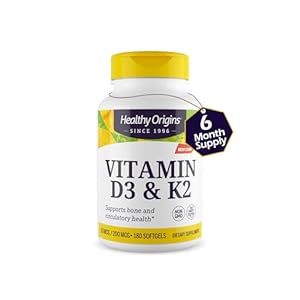 Healthy Origins Vitamin D3 2,000 IU (50 mcg) & K2 200 mcg (Non-GMO, 3rd Party Tested, Bone Support, Cardiovacsular Support), 180 Softgels