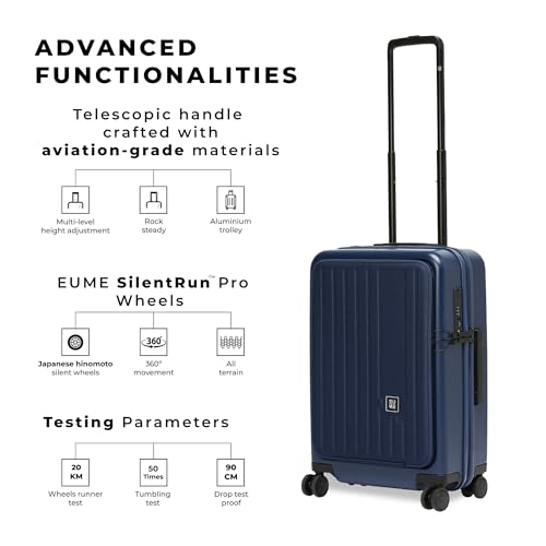 Image of EUME Cabin Pro 57 Cm and Classic Check - in Large 75 Cm Luggage Trolley Bags for Travel - Set of 2 (Midnight Blue) | Polycarbonate (PC) 8 Hinomoto Wheels Suitcase | Trolley Bags | Luggage Trolley