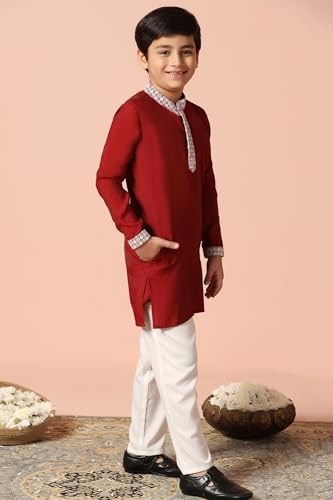Image of Fashion Dream Boy's Chanderi Silk Embroidered Kurta Pajama Set|Boys Kurta Set|Kids Ethnic Set