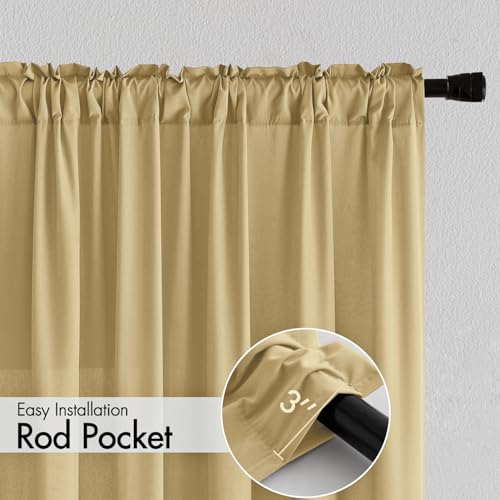Image of MIULEE Gold Semi Sheer Privacy Curtains Drapes 2 Panels 52W x 63L