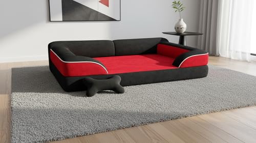 Image of Cutepups Red and Black Orthopedic Dog Bed Medium Size (M) - Soft Plush Washable Bed for Medium Dogs