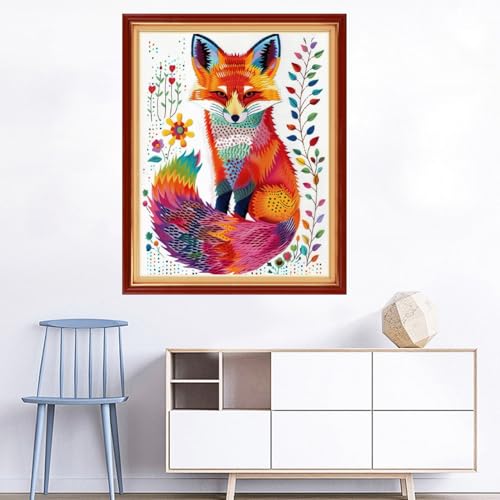 Image of Joyhoor Cross Stitch Kits for Beginners Stamped Cross-Stitch Supplies Needlework preprint Embroidery Kits for Adults DIY Needlepoint Kits Embroidery Patterns 11CT-Colorful Fox 16x20 inchs