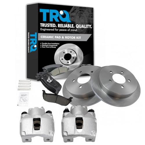 Image of TRQ Rear Brake Pad and Rotor Set Ceramic Solid Rotors Calipers