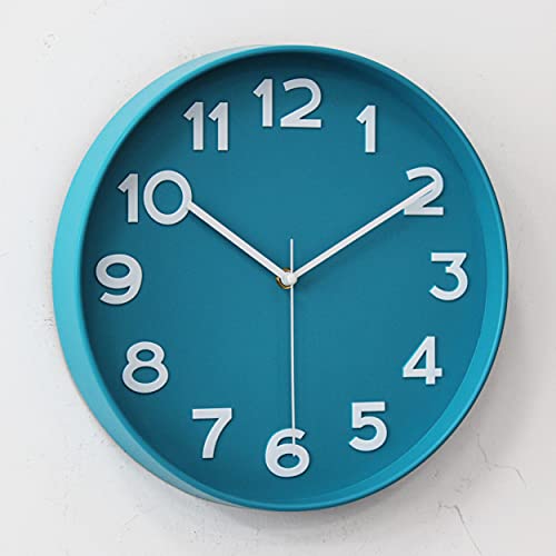 Image of HZDHCLH 12 inch Blue Wall Clocks Battery Operated,Small Silent Non Ticking Modern Wall Clock for Living Room Bedroom Kitchen Office Classroom Decor (Peacock Blue)