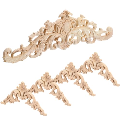 5 Pcs Wood Appliques and Onlays for Furniture, Decorative Carved Wooden Appliques DIY Onlay for Bed Door Cabinet Wardrobe Small and Large Sizes