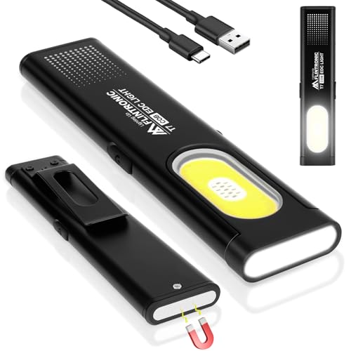 flintronic Lámpara LED de trabajo, mini linterna, tipo C, recargable, lámpara de inspección COB con imán y clip, 6 modos de brillo para camping, senderismo, hogar, taller, emergencia