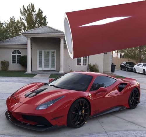 Image of WISDOM Maroon Glossy Vinyl Car Wrap Air Release, Self Adhesive, Vehicle wrap Sheet for Automotive Bike DIY Exterior Interior Decoration (Maroon Glossy, 20 Inch X 17 Feet)