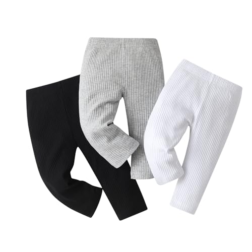 Image of Baby Girl Leggings Solid Knitted Cotton Pants(Pack of 3) 0-3 Months