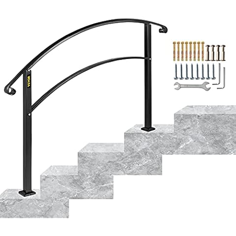 BuoQua 4FT Adjustable Handrail Fits for 3 or 4 Steps Matte Black Stair Rail Wrought Iron Handrail with Installation Kit Hand Rails for Outdoor Steps Cover