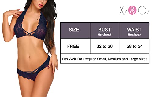 Image of Xs and Os Women Cross Style Lace Bra Panty Lingerie Set