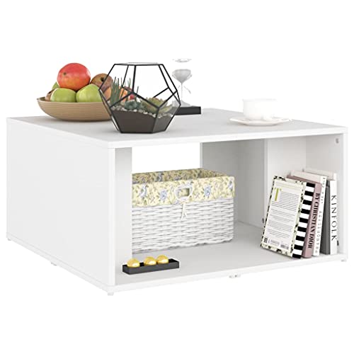 Table basse blanche en bois modulaire avec étagère de rangement pour salon - 5