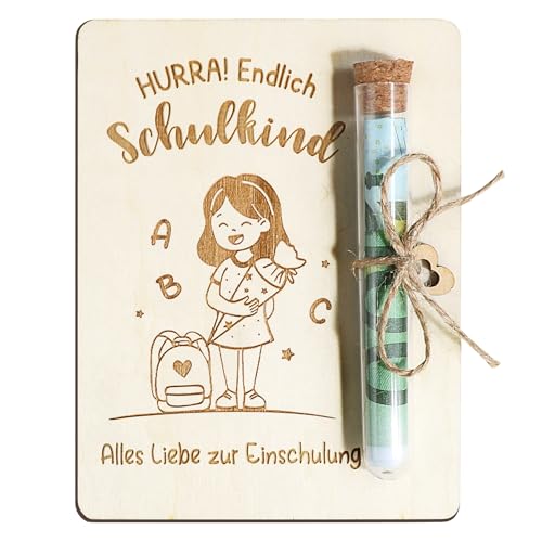 BOFUNX Einschulung Geschenk Hurra Endlich Schulkind Geldgeschenk Holz...