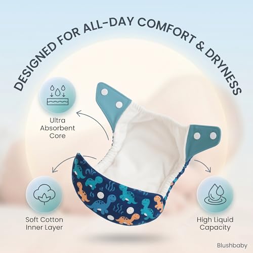 Image of Blushbaby Premium Reusable Cloth Diaper for Babies (3 Months - 3 Years) | 1 Washable Diaper with 1 Insert Pad | Adjustable, Leak-Proof, rash free & Absorbent | Freesize Diaper (5-18kg)