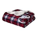 Biddeford 4481-9062125-314 Micro Mink Sherpa Heated Throw Blanket Red Blue Plaid