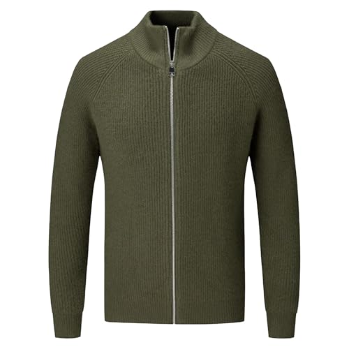 Men's Classic Slim Fit Cardigan Winter Sweater Solid Knit Zip Up Outdoor Sweater Long Sleeve Stand Collar Sweaters