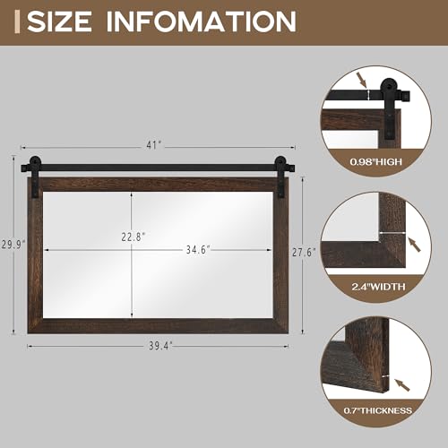 Image of COGOOD Farmhouse Bathroom Mirror - 41 inch x 30 inch Rustic Barn Door Mirror for Living Room, Entryway, Bedroom, Vanity Wall Decor (Black Brown)