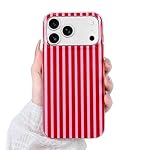 Case for iPhone 17/18 Pro Max 6.9",Cute Striped Cover,Red Pink