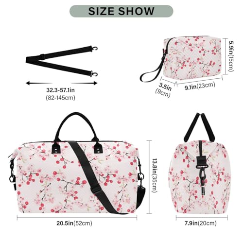 Cherry Blossom Flower Fruit Travel Duffle Bag Gym Bag Weekender Bags with Toiletry Bag Travel Trip Tote Bag3