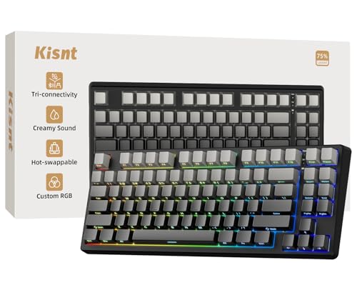 Image of Kisnt KN85 Wireless Mechanical Keyboard, 75% Layout with Side Printed PBT Keycaps, Bluetooth /2.4GHz /USB-C, Custom RGB Backlit, Hot-Swappable Linear Switch,Creamy Sound for Gaming /Typing(Gradient Gray)