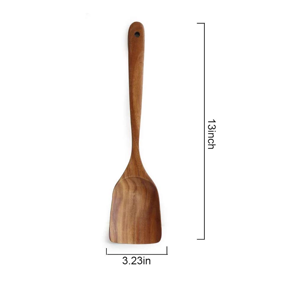 Teak Kitchen Utensils,Wooden Spatula Turner Kitchenware Nonstick Pan Cookware Natural Utensils Handcrafted Cutlery Tool (Brown)