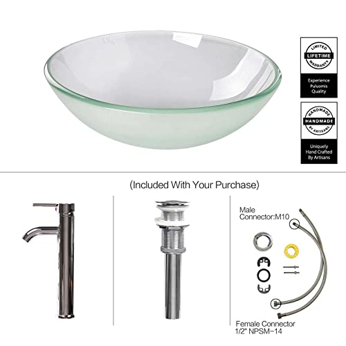 Tempered Glass Vessel Bathroom Vanity Sink Round Bowl With Chrome Faucet Pop-Up Drain Combo(Frosted) #TOP2