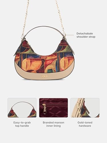 Image of ZOUK Women's Vanya Baguette | Crossbody Vegan Leather Sling Bag | Detachable Strap