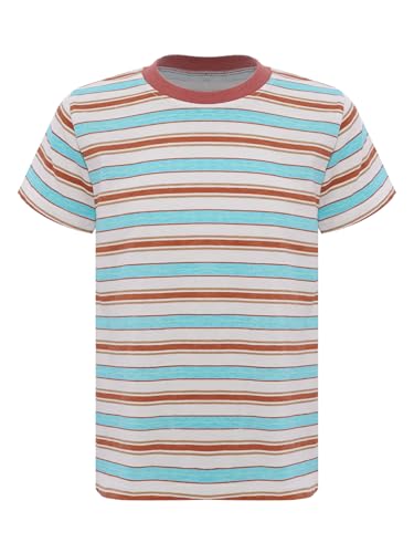 Aislor Kids Girls Boys Summer Striped Short Sleeve T-Shirts Color Block Crewneck Pullover Tops Casual Tee Blouse3