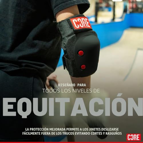 Set de protecciones CORE skate talla M negro con rodilleras y coderas de patinaje 7