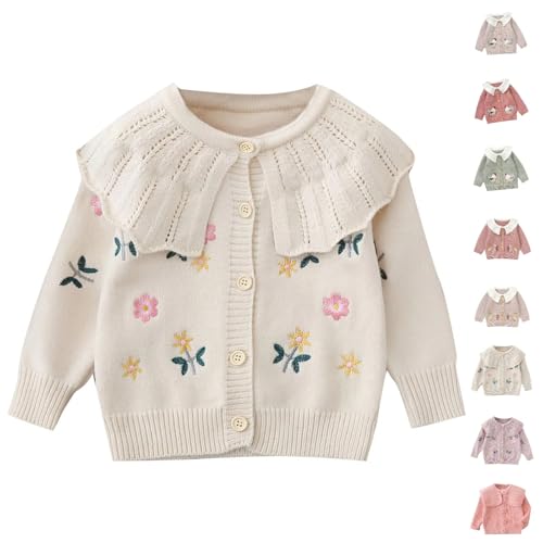 Toddler Girl Sweater Cardigan Knit Sweaters Long Sleeve Button Lapel Knitwear Embroidery Warm Outerwear Fall Winter Clothes3