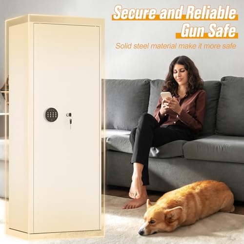 Image of Bonusall 12-15 White Gun Safe for Rifles,Fireproof Gun Safe for Rifles and Pistols,Rifle Safes for Home with Digital Keypad,Adjustable Shelves & Handgun Pockets-White