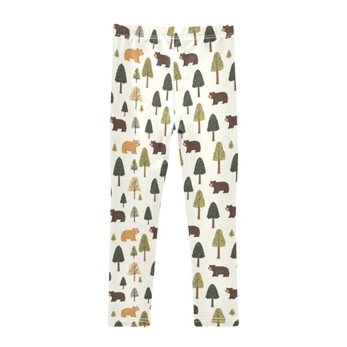 ZZKKO Girls Leggings Forest Tree Brown Bear Toddler Girls Clothes Toddler Comfortable Bottoms Girl Leggings 3T-10Y2