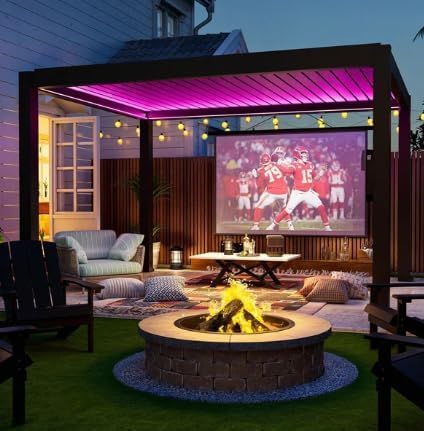 FlexPatio 13 Ft. W X 13 Ft. D Power+ PRO Motorized Pergola Outdoor Louvered Pergola, Aluminum Pergola for Patio
