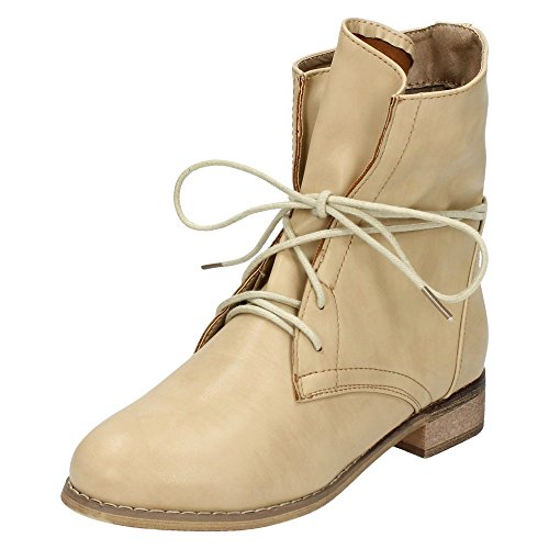Spot On - Botas Casuales al Tobillo con Cordones y tacón bajo para Mujer (36 EU) (Beige)