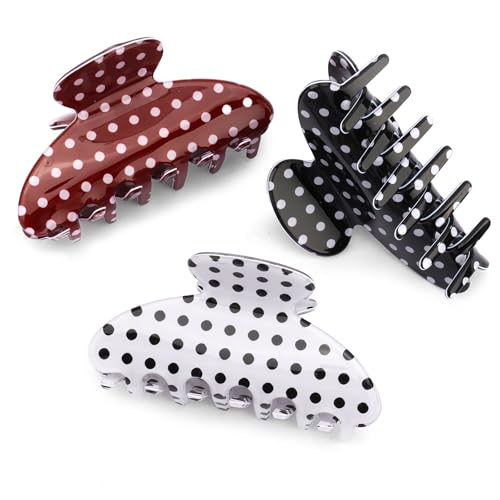 3 Piezas de Pinzas para el Cabello con Motivo de Lunares, Clips Antideslizantes de Acetato para Cabello Grueso, Accesorios para Peinados Recogidos y Medio Recogidos miniatura 1