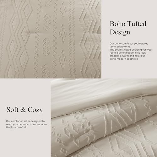 AMBERSPACE Queen Comforter Set Beige, Tufted Boho Bedding Farmhouse Bed Set, All Season 7 Pieces Bed in a Bag with Sheets, Pillowcases & Shams by AMBERSPACE - Used condition - Image 9