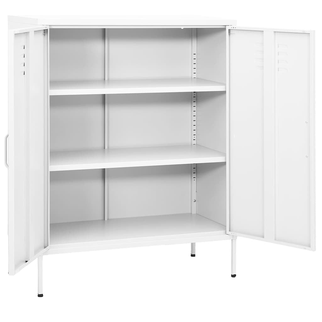 Generisch Hoher, weißer Stahlschrank (80 x 35 x 101,5 cm), Tragkraft 90 kg, verstellbare Einlegeböden, Nivellierfüße und Wandhalterung, schlankes Design für Wohnzimmer, Küche und Schlafzimmer