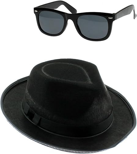 Unisex Blues Brothers Band Hat And Glasses Set Adult American