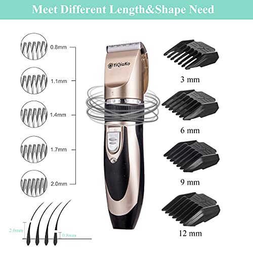 YiQiuKo Dog Clippers, Dog Grooming Kit Low Noise Electric Pet Clippers Rechargeable Cordless Professional Dog Hair Trimmer for Dogs Cats and Other Pets(Gold) - Image 6
