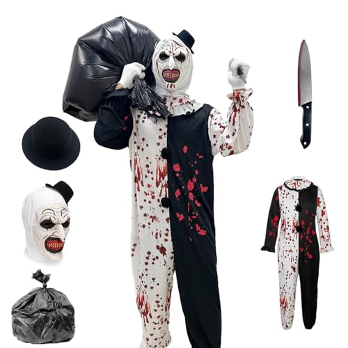 Aicerous Halloween Terrifier Costume per Adulto e Bambini, Vestito Terrifier, Costume Terrifier, con maschera in...