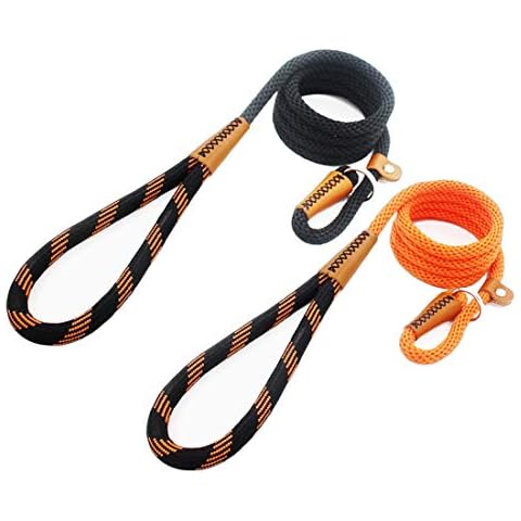 lynxking Dog Leash Rope Leads 2 Packs 6ft Strong Snap Hook Slip Leashes Hand Made Leather Clips with Double Layer Braided Handle for Small Medium Large Dogs (Orange and Black, 2 Pack Slip Leash) Cover